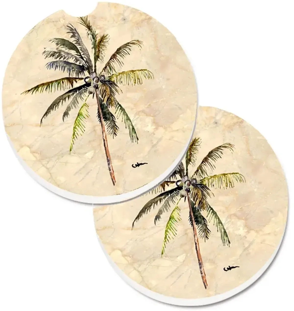 Caroline's Treasures Palm Tree Set of 2 Cup Holder Car Coasters 8482CARC, 2.56, Multicolor