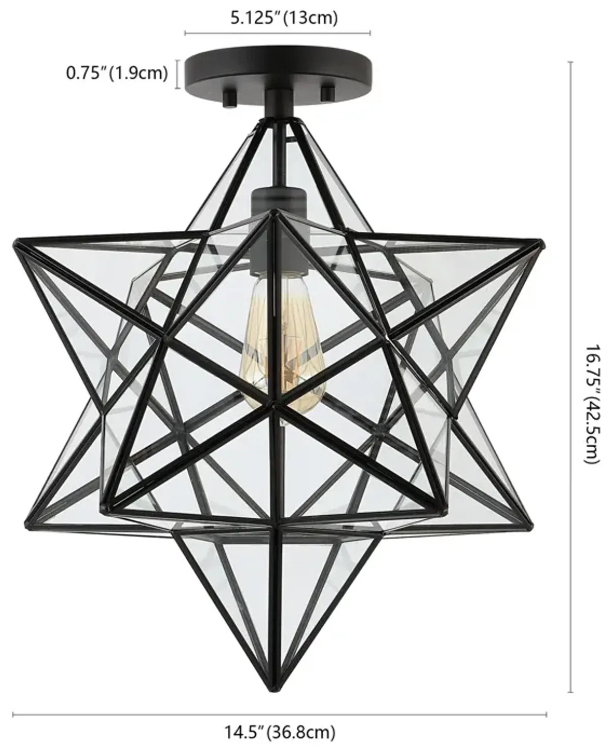 Ava 1-Light Farmhouse Bohemian Iron/Glass LED Semi Flush Mount