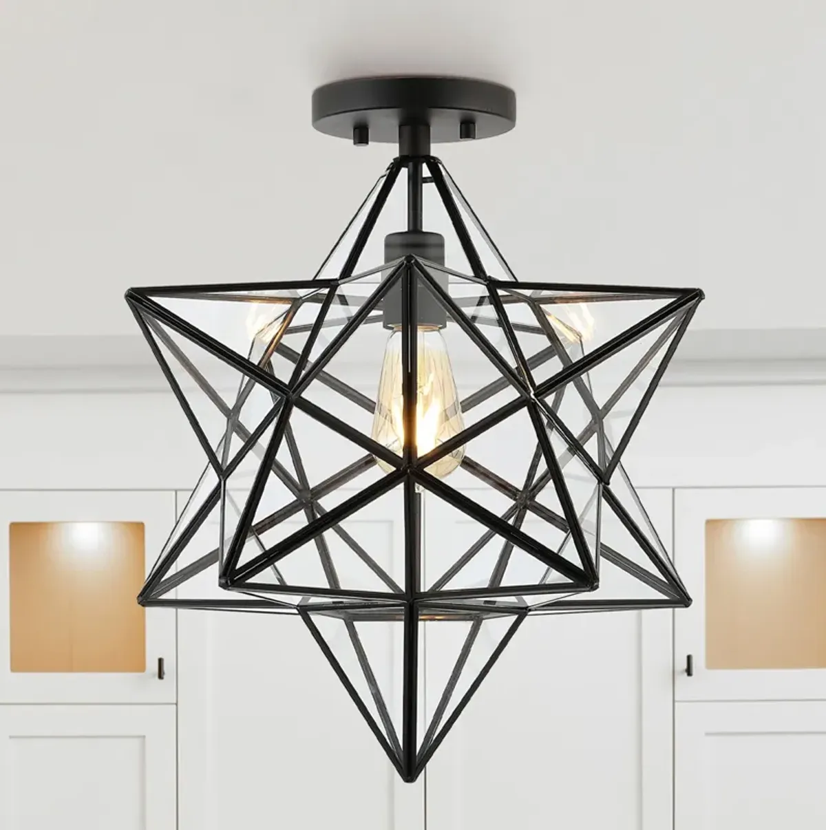 Ava 1-Light Farmhouse Bohemian Iron/Glass LED Semi Flush Mount