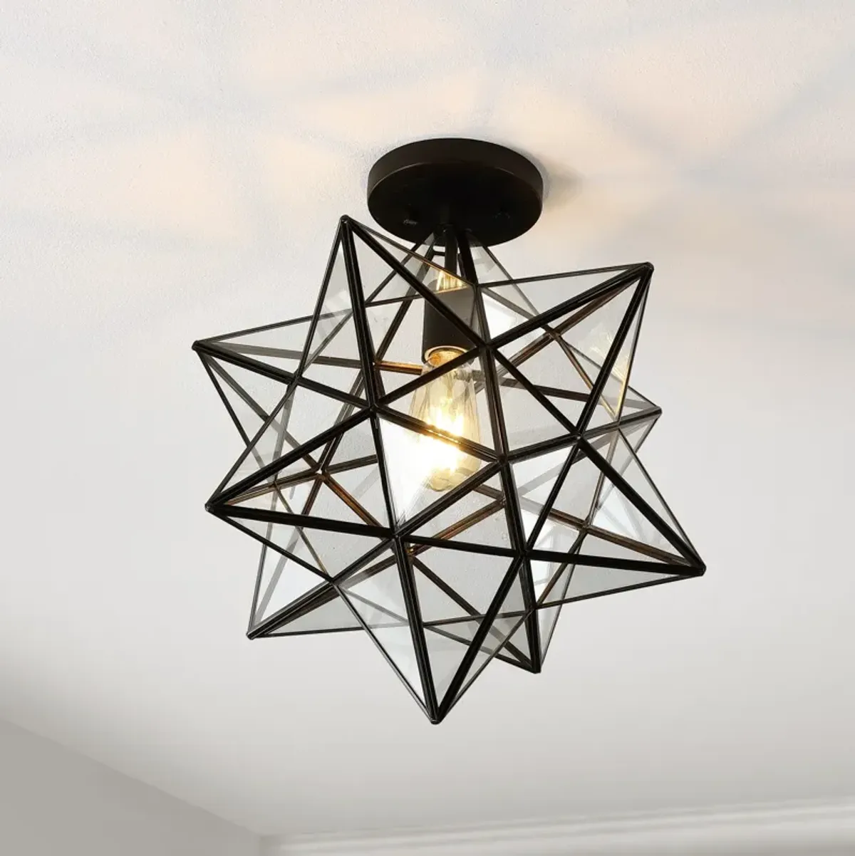 Ava 1-Light Farmhouse Bohemian Iron/Glass LED Semi Flush Mount