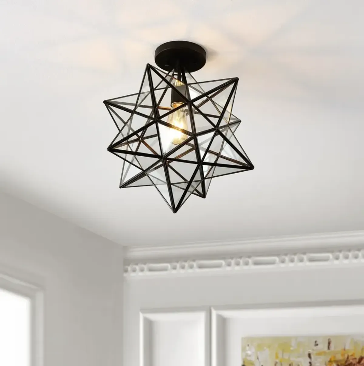 Ava 1-Light Farmhouse Bohemian Iron/Glass LED Semi Flush Mount