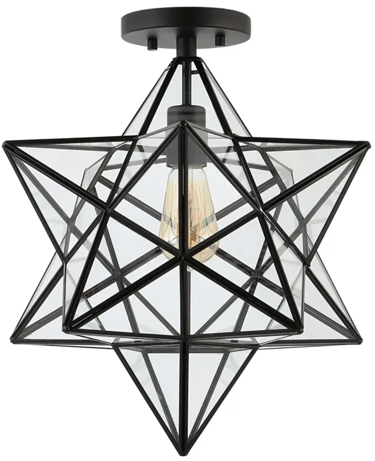 Ava 1-Light Farmhouse Bohemian Iron/Glass LED Semi Flush Mount