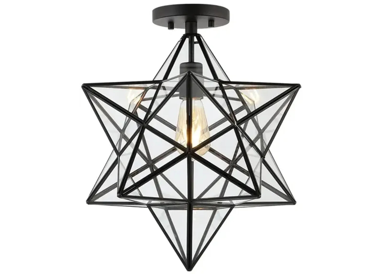 Ava 1-Light Farmhouse Bohemian Iron/Glass LED Semi Flush Mount