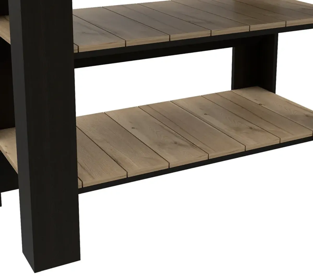 DEPOT E-SHOP Kitchen Island 37" H, Two Open Storage Shelves, One Drawer, Four Legs,Towel Hanger, Black / Light Oak