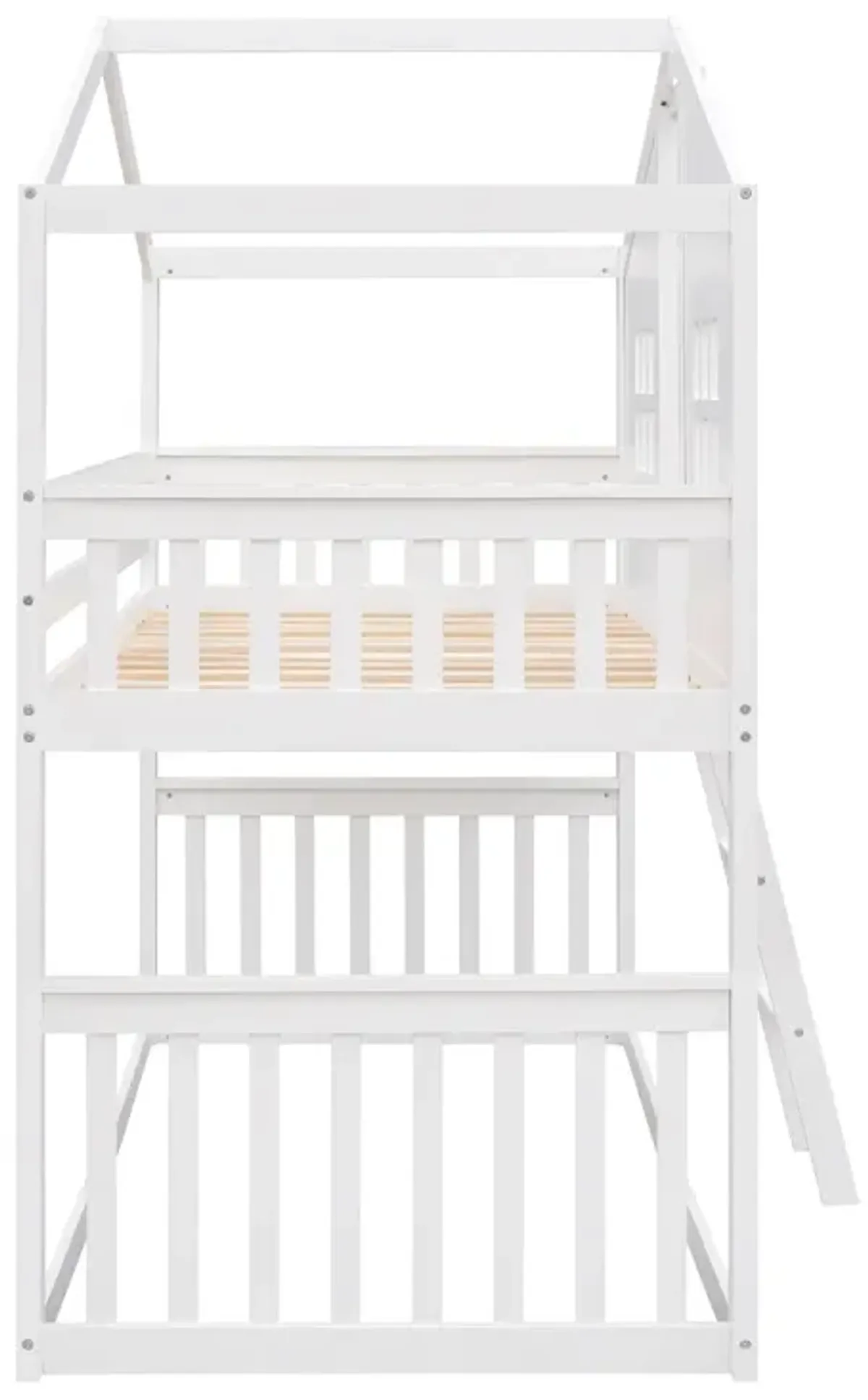 Twin Over Twin House Bunk Bed With Ladder, Wood Bed