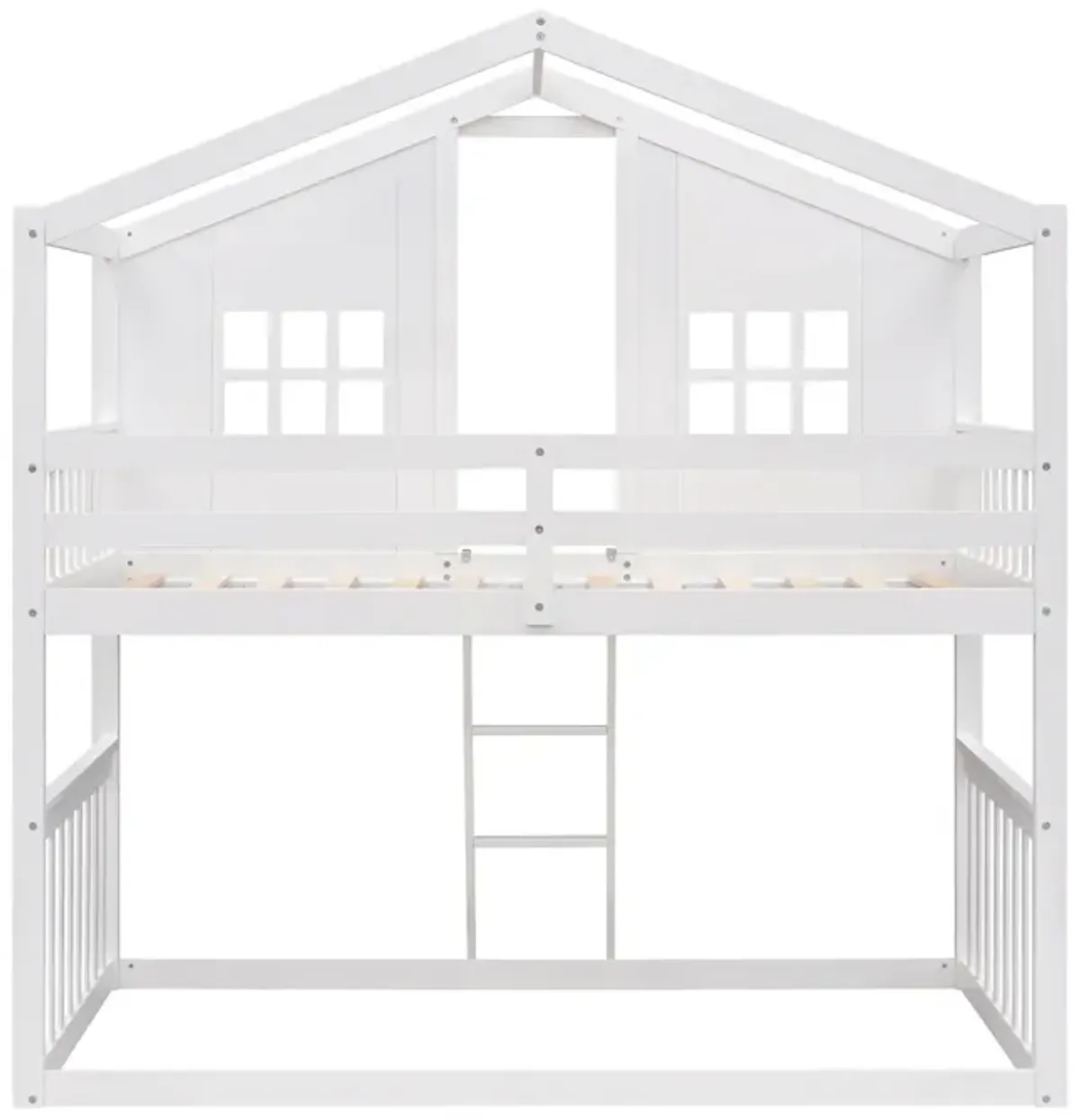 Twin Over Twin House Bunk Bed With Ladder, Wood Bed