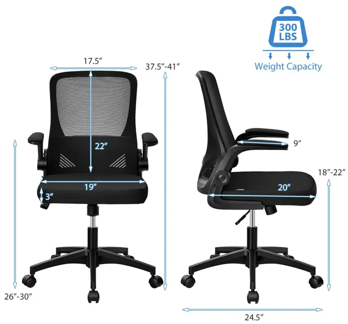 Costway Mesh Office Chair Swivel Computer Desk Chair w/Foldable Backrest & Flip-Up Arms