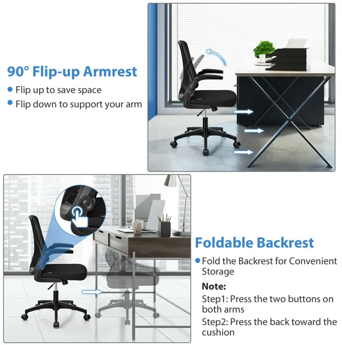 Costway Mesh Office Chair Swivel Computer Desk Chair w/Foldable Backrest & Flip-Up Arms