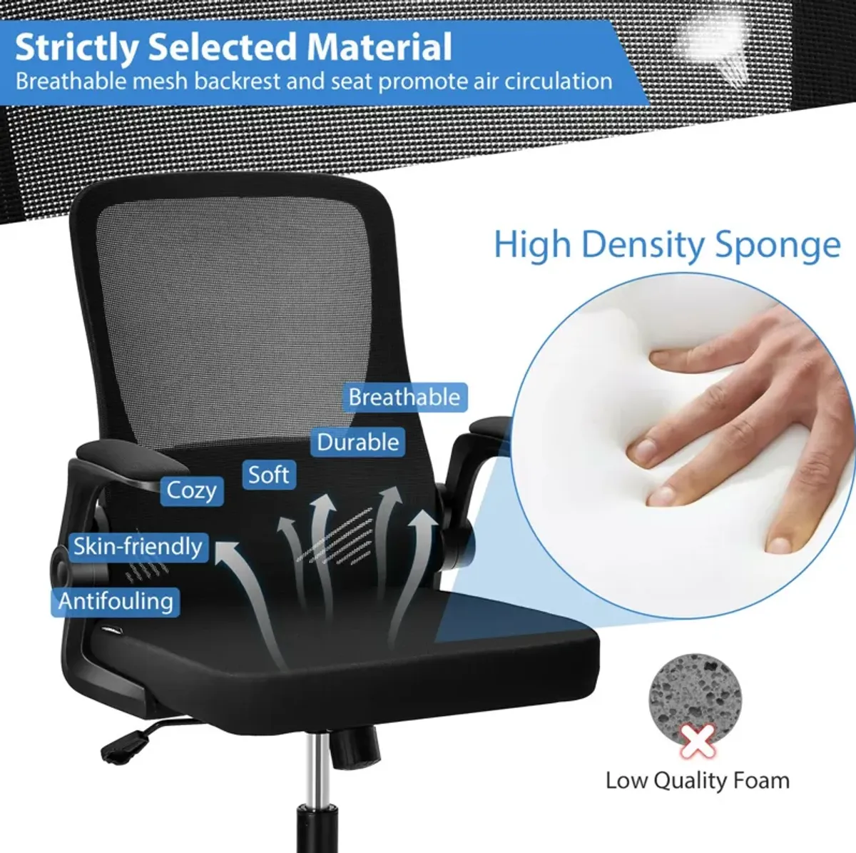 Costway Mesh Office Chair Swivel Computer Desk Chair w/Foldable Backrest & Flip-Up Arms