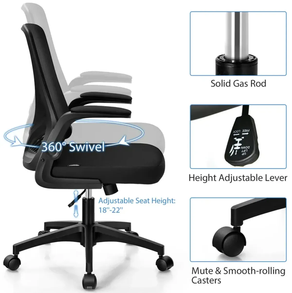 Costway Mesh Office Chair Swivel Computer Desk Chair w/Foldable Backrest & Flip-Up Arms