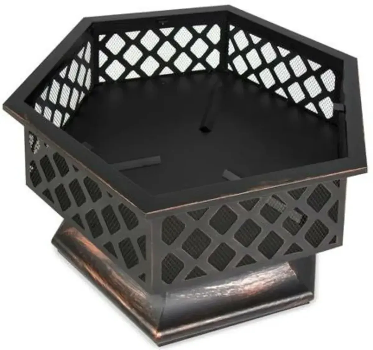 Hivvago 24 Inch Steel Distressed Bronze Lattice Design Fire Pit With Cover