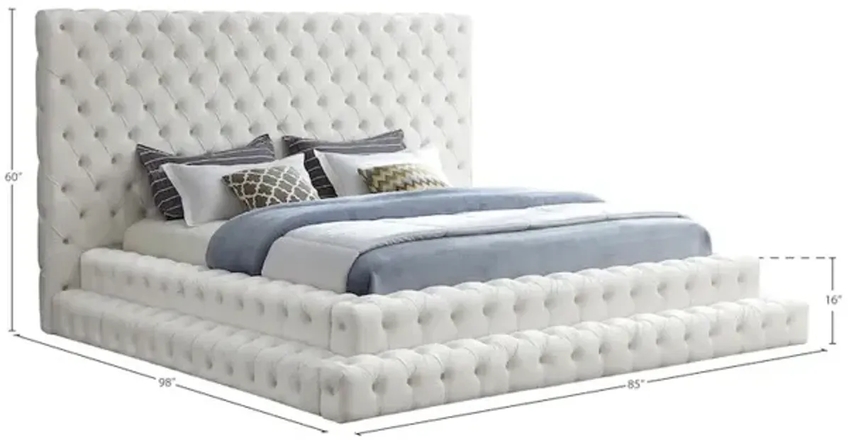 Meridian Furniture Revel Cream Velvet Queen Bed
