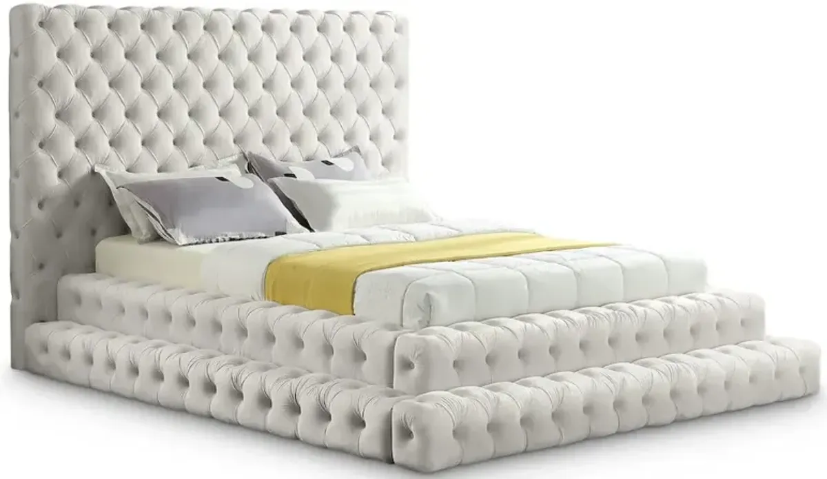 Meridian Furniture Revel Cream Velvet Queen Bed