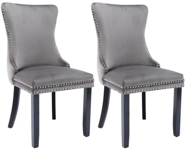 Set of 2 Wing-Back Dining Chairs, Backstitching, Nailhead Trim, Solid Wood Legs