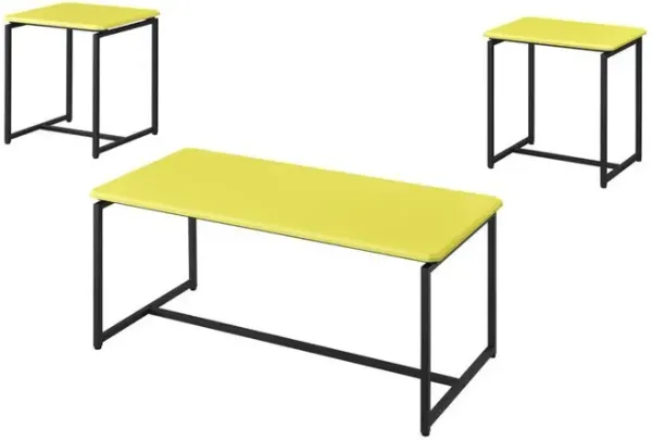 GT 3 Piece Yellow Carbon Fiber Wrap Coffee Table and End Table Set