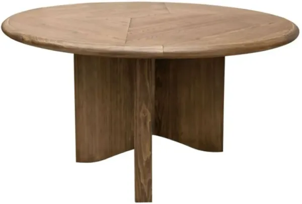 Loe Coffee Table, 54 Inch Round Top w Cross Base, Brown Poplar Wood - Benzara