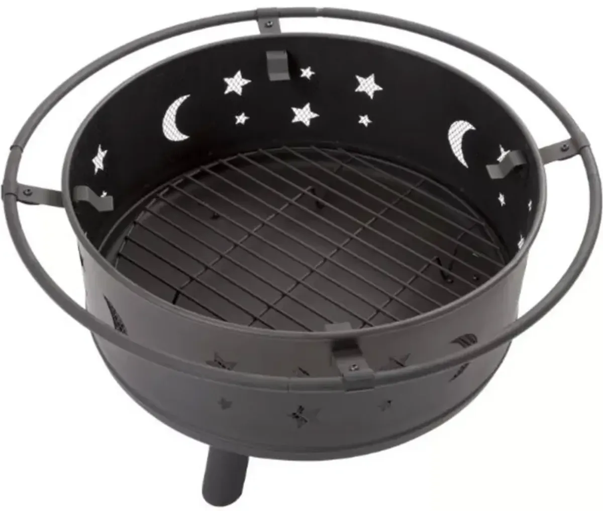 Hivvago Heavy Duty Steel Metal Wood Burning Fire Pit with Moon and Stars Cutouts