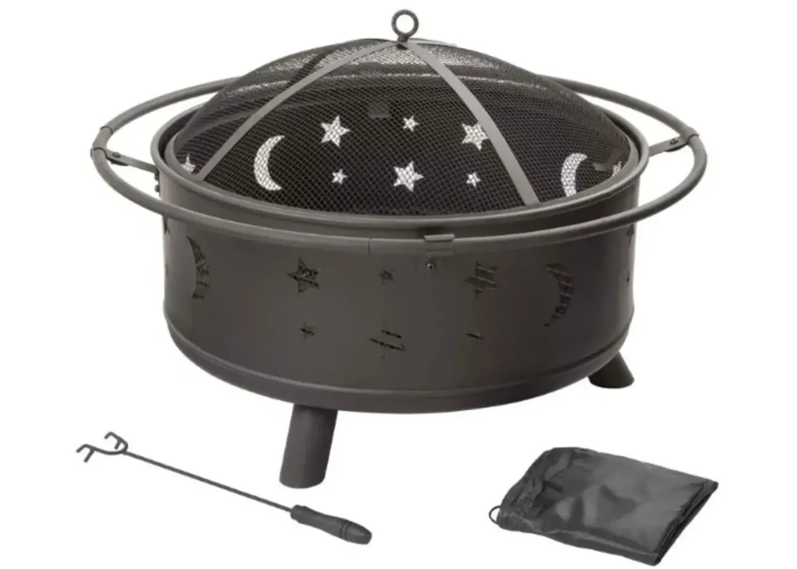 Hivvago Heavy Duty Steel Metal Wood Burning Fire Pit with Moon and Stars Cutouts