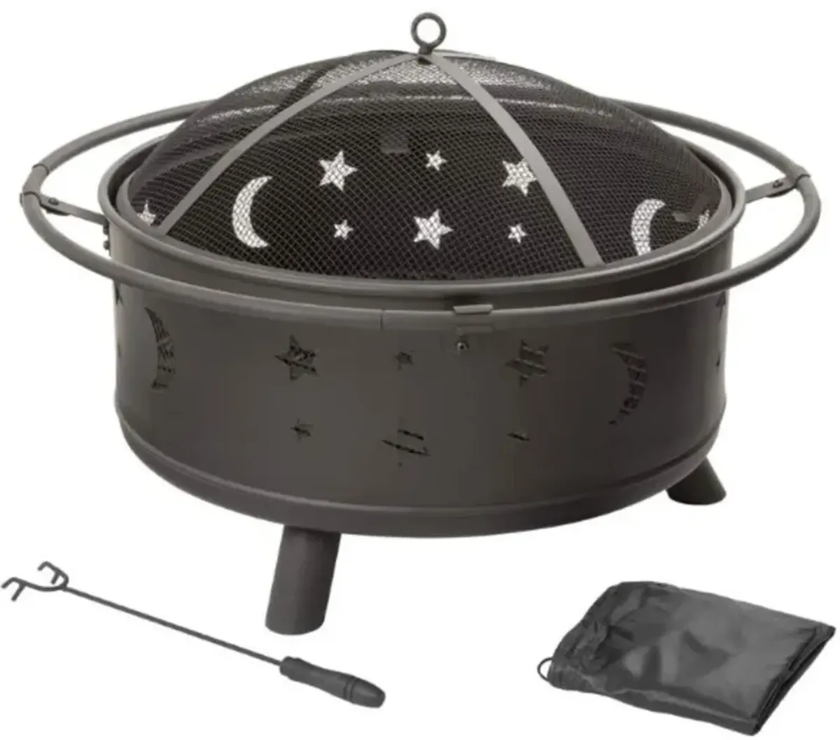 Hivvago Heavy Duty Steel Metal Wood Burning Fire Pit with Moon and Stars Cutouts