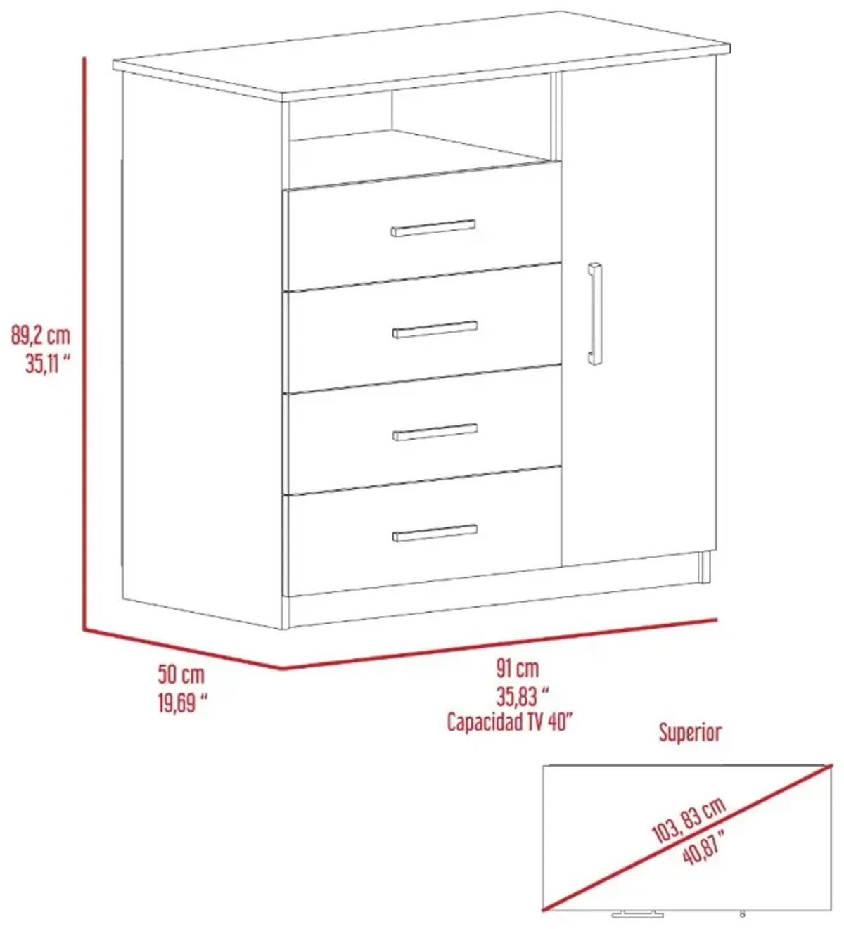 Dresser Beaufort, Bedroom, Light Oak / White