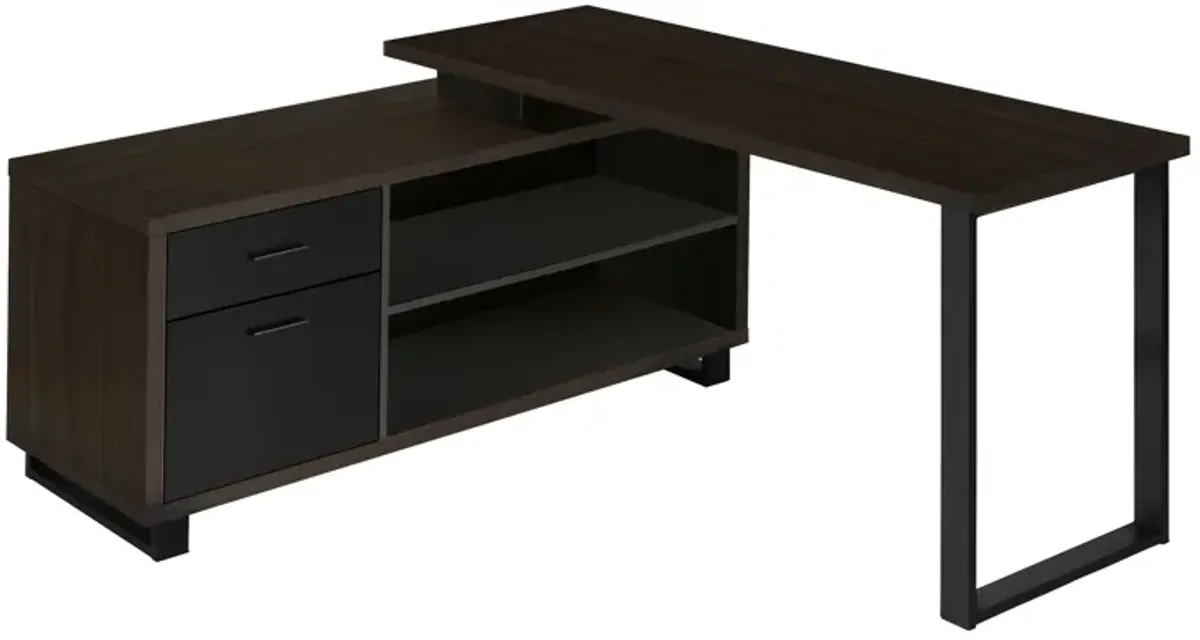 Computer Desk, Home Office, Corner, Storage Drawers, 72"L, L Shape, Work, Laptop, Metal, Laminate, Brown, Black, Contemporary, Modern