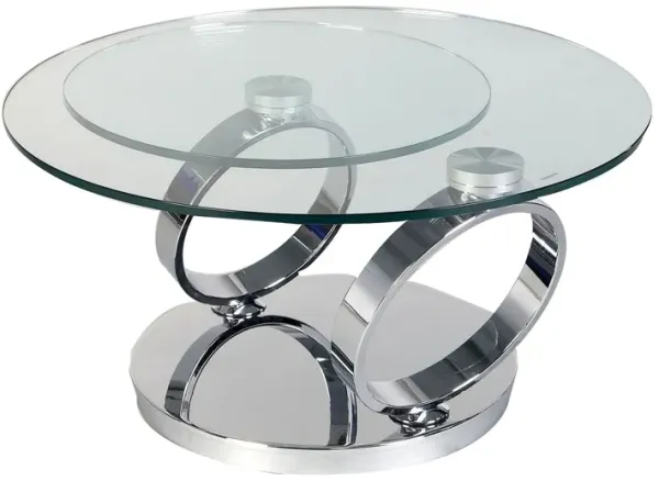 Puf 32-53 Inch Extendable Coffee Table, 2 Round Tempered Glass Tops, Chrome - Benzara