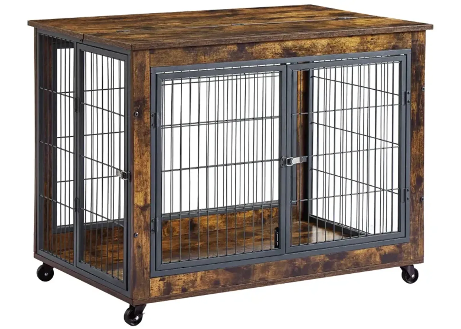 Furniture Dog Cage Crate With Double Doors, Rustic Brown, 38.58" W X 25.2" D X 27.17"