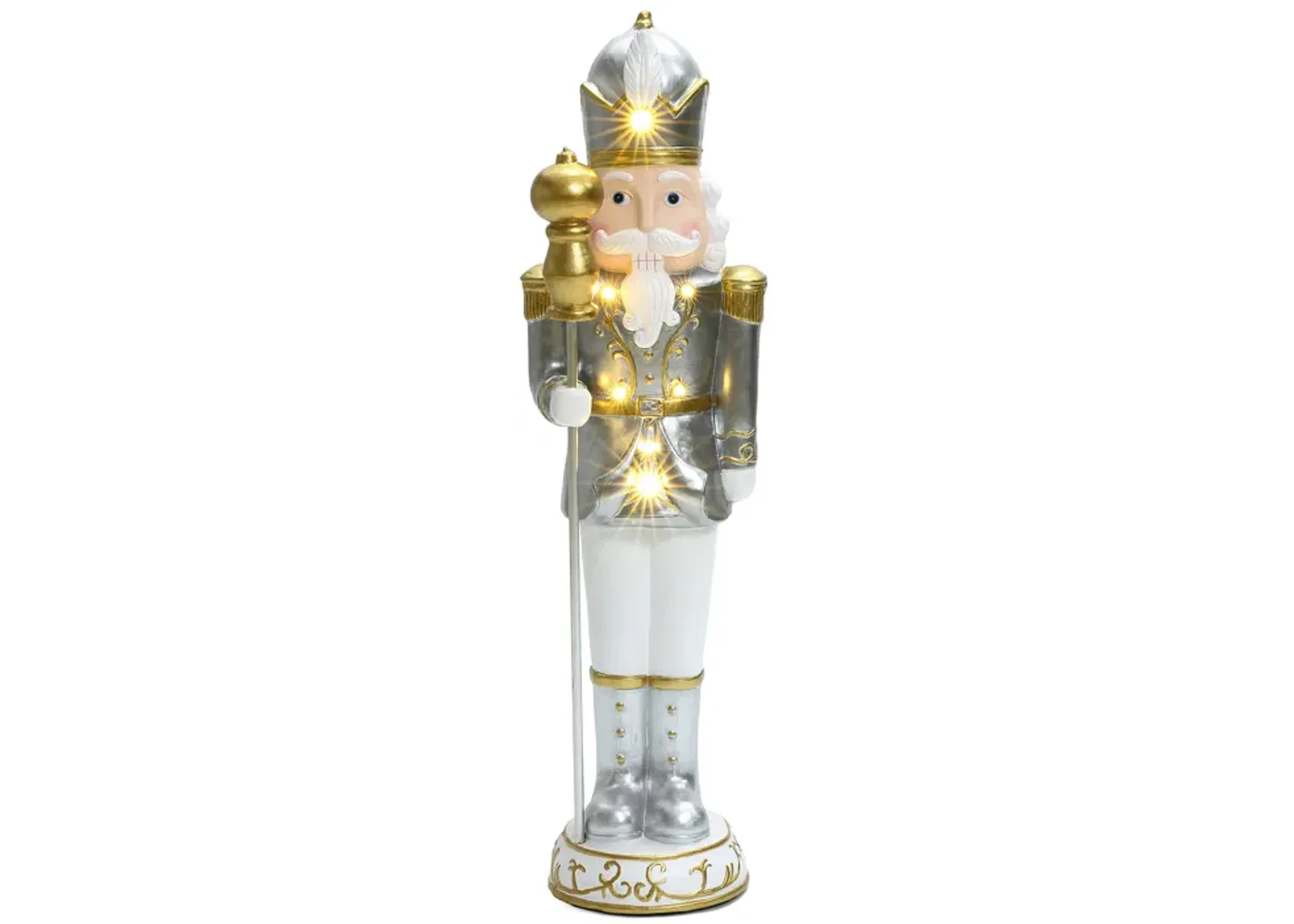 LuxenHome 2Ft Tall Traditional Nutcracker King in White with Lights