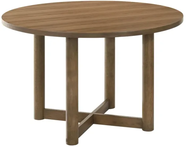 Billie Dining Table, Brown Wood Frame, Cross Legs, Round 46 Inch - Benzara