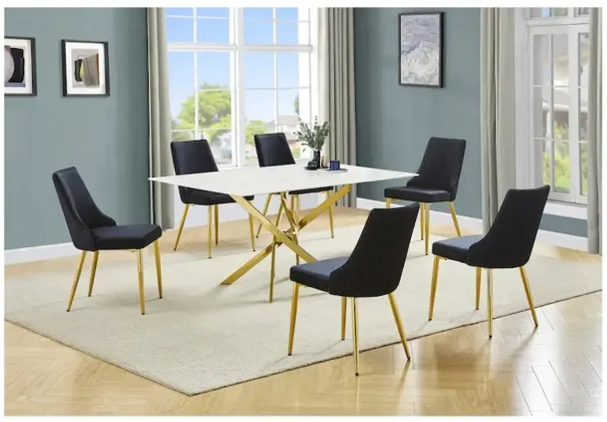 Best Quality Furniture White Marble Wrap Glass Dining Set With Velvet Chairs