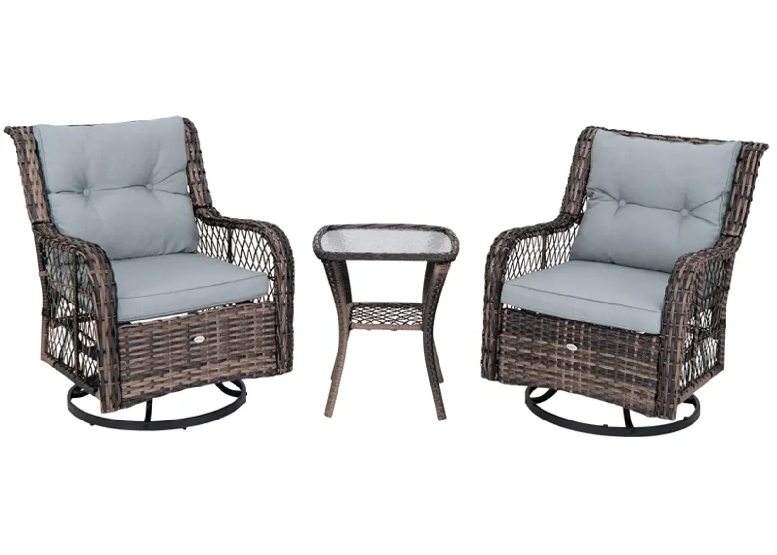 3 Pieces Outdoor Swivel Rocker Set with Small Side Table