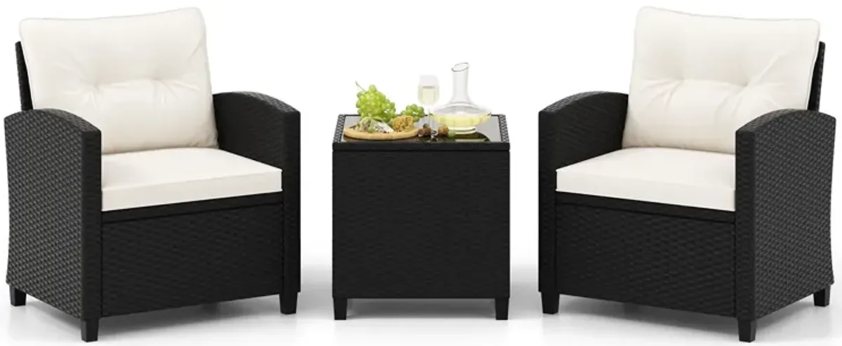 3 Pieces Patio Furniture Set with Tempered Glass Coffee Table