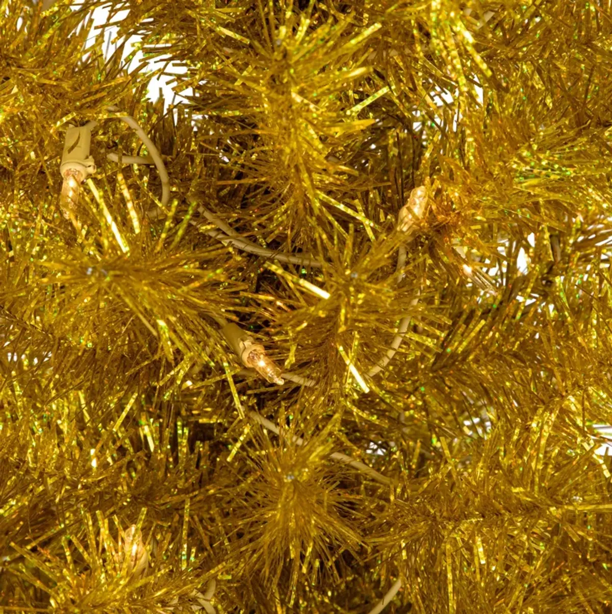 4' Pre-Lit Gold Iridescent Tinsel Slim Artificial Christmas Tree  Clear Lights