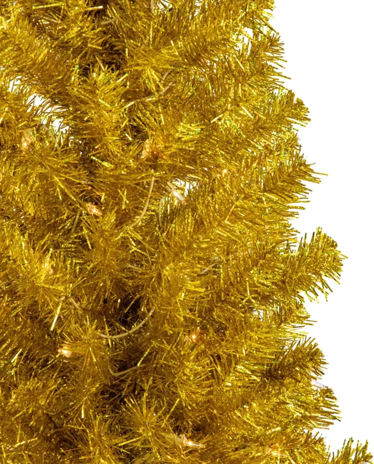 4' Pre-Lit Gold Iridescent Tinsel Slim Artificial Christmas Tree  Clear Lights