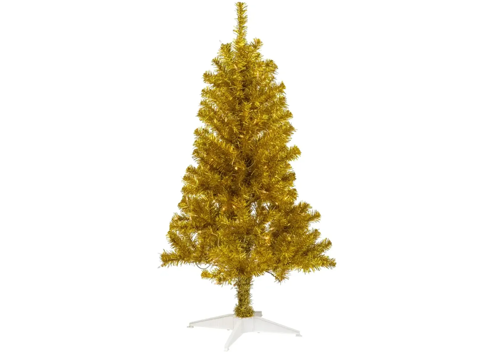 4' Pre-Lit Gold Iridescent Tinsel Slim Artificial Christmas Tree  Clear Lights