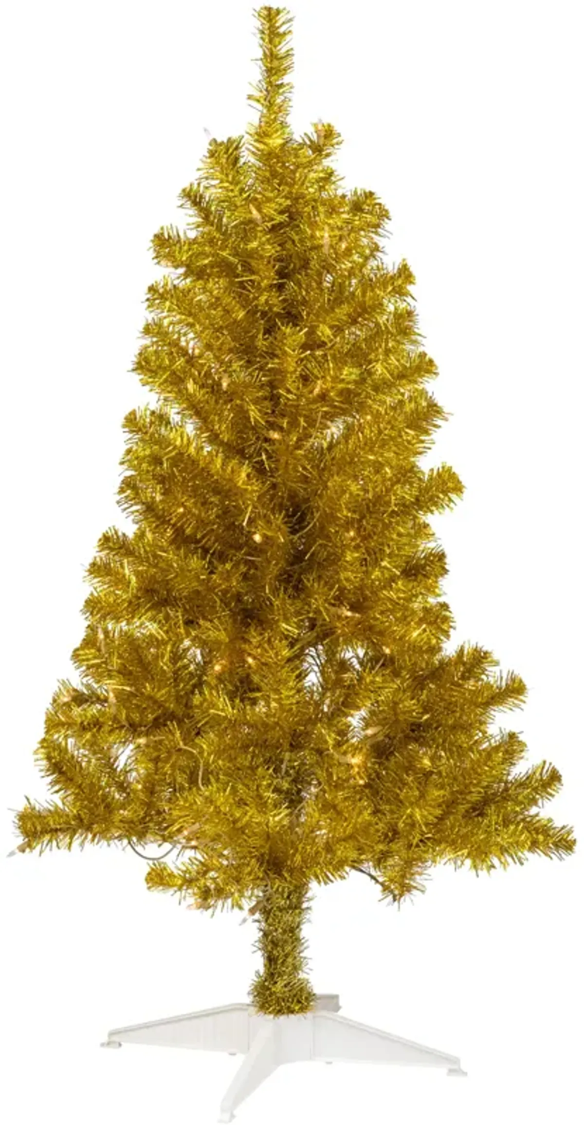 4' Pre-Lit Gold Iridescent Tinsel Slim Artificial Christmas Tree  Clear Lights