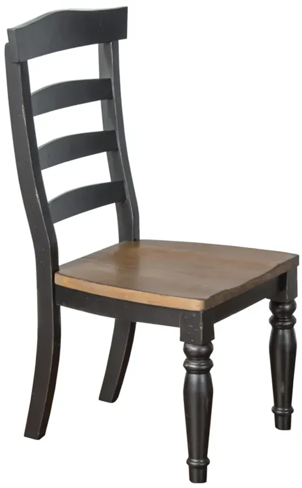 Barb Dining Chair, Ladderback, Black and Brown Poplar Wood Turned Legs - Benzara