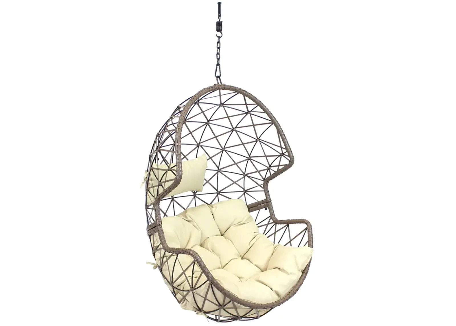 Sunnydaze Resin Wicker Basket Hanging Egg Chair with Cushions - Beige