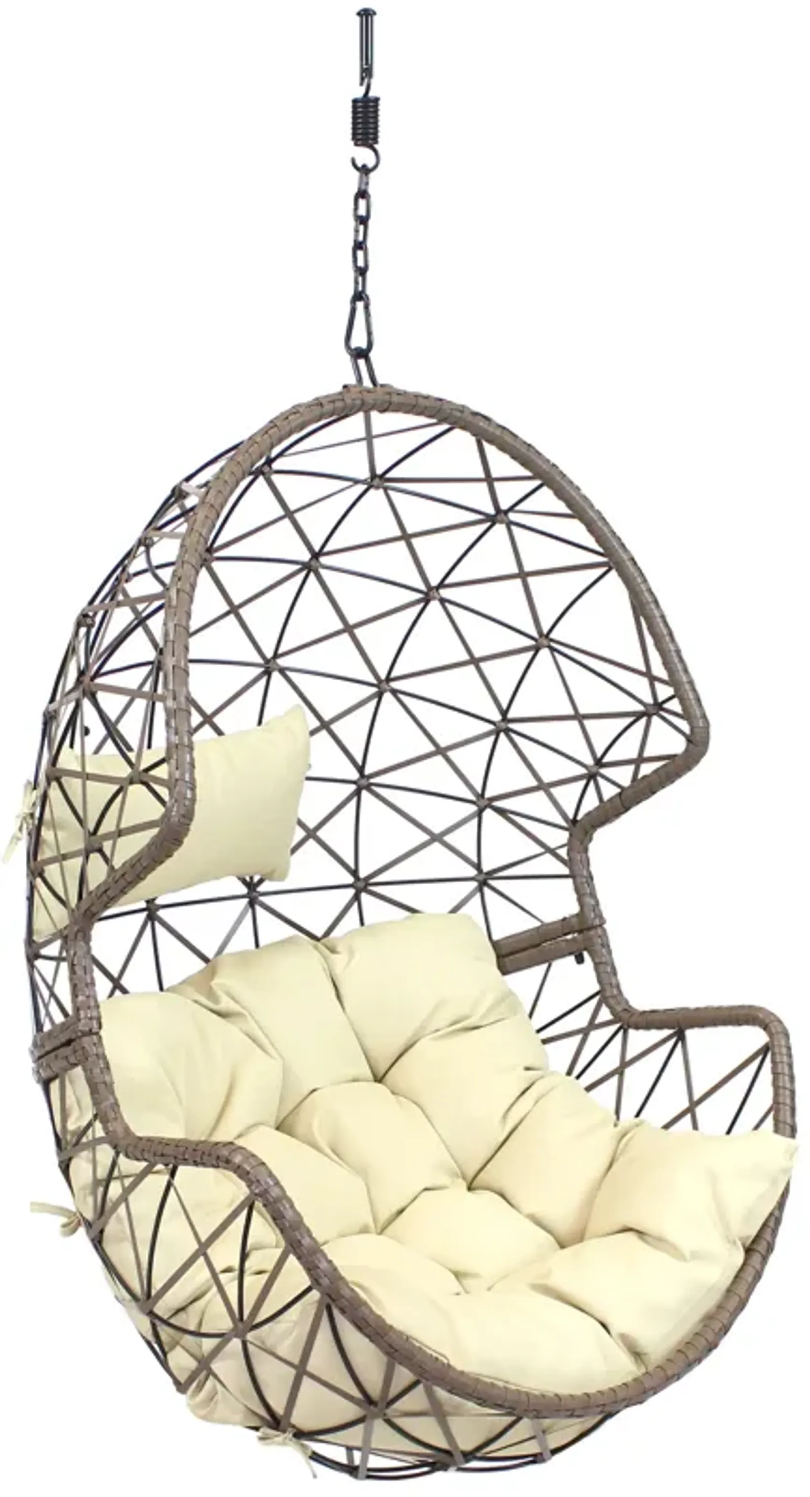 Sunnydaze Resin Wicker Basket Hanging Egg Chair with Cushions - Beige