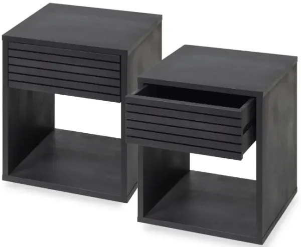 Set of 2 Black Nightstands with Drawers for Bedroom Solid Hardwood Construction - Rustic Design, Floor-Standing Side Tables