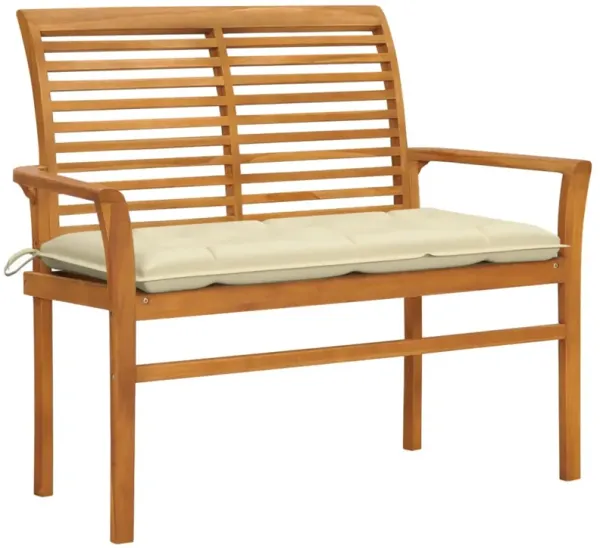 vidaXL Garden Bench with Cream White Cushion 44.1" Solid Teak Wood