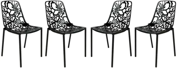 LeisureMod Devon Modern Aluminum Outdoor Dining Chair set of 4 in Brown