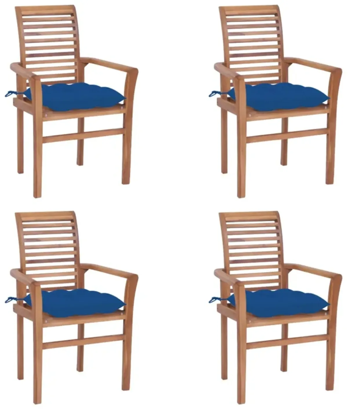 vidaXL Dining Chairs 4 pcs with Blue Cushions Solid Teak Wood