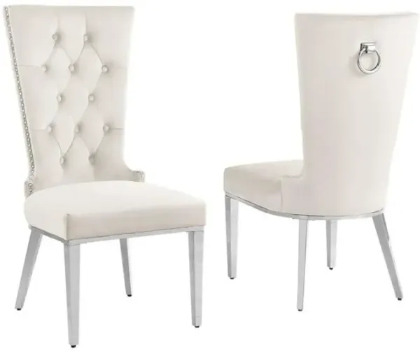 Best Quality Furniture Cream Velvet Side Chair With Silver Stainless Steel Base (Set Of 2)