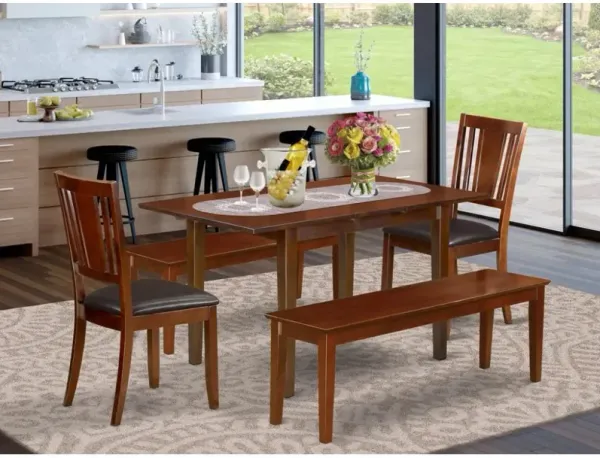5 PC Small Kitchen table set - Table with Leaf plus 2 Kichen Chairs and 2 Benches