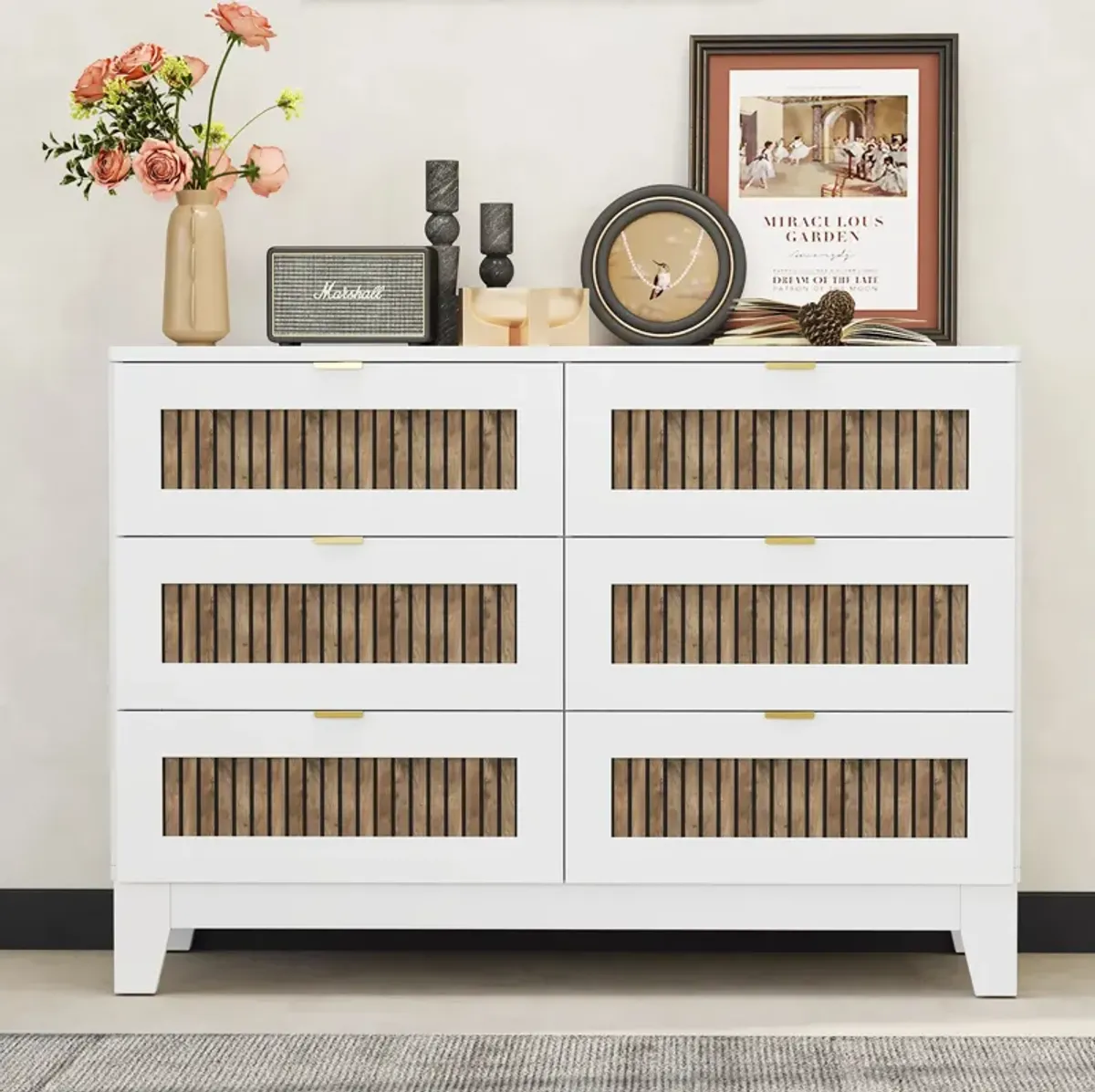 Merax Farmhouse Style Wooden Dresser with 6 Drawers