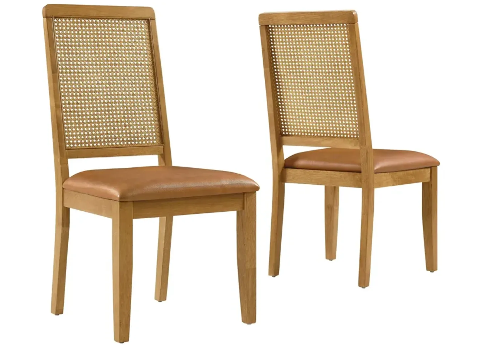 Arlo Vegan Leather Upholstered Faux Rattan and Wood Dining Side Chairs - Set of 2