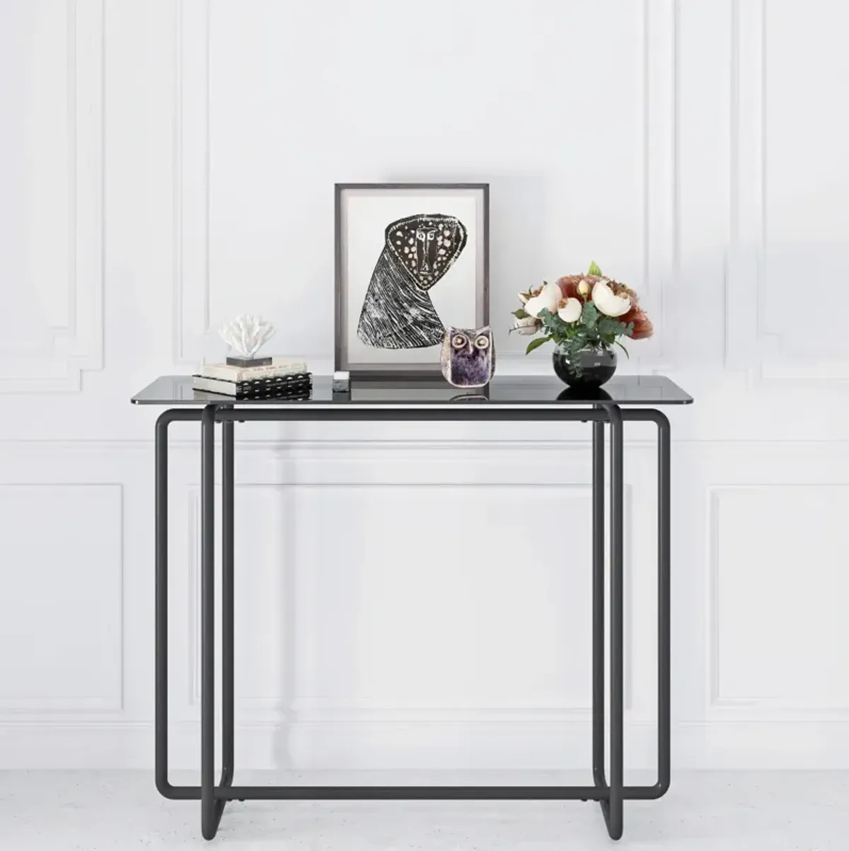 Black Console Table with Double Tempered Glass Top