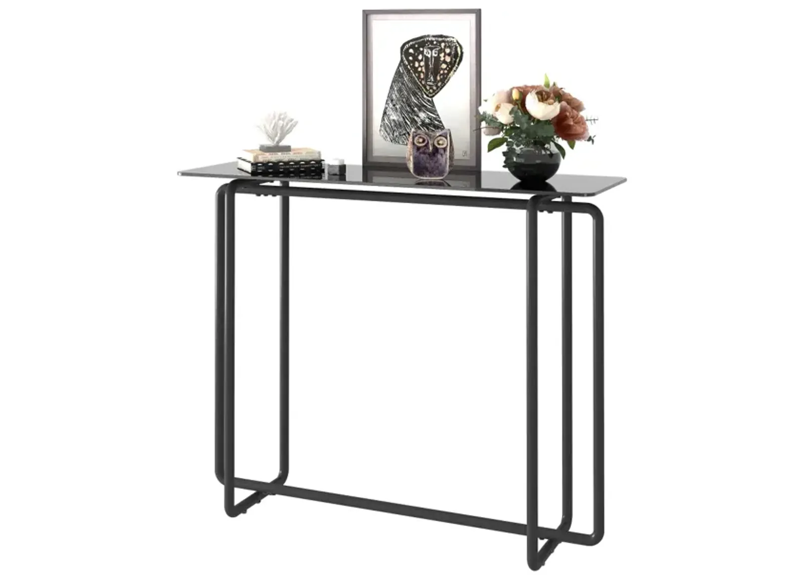 Black Console Table with Double Tempered Glass Top