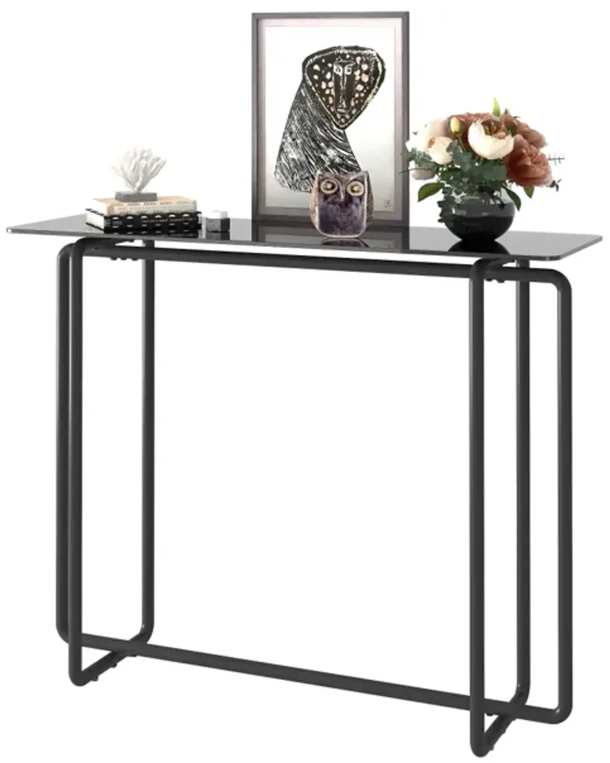 Black Console Table with Double Tempered Glass Top